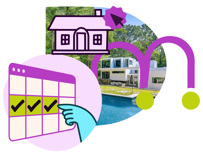 Vacation rental property with calendar and management graphics